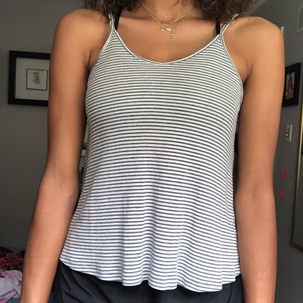 Striped white and grey tank top